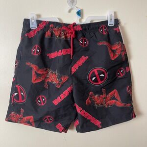 Bioworld Marvel Deadpool Mens‎ Swim Trunks Black Red Print Board Shorts Medium